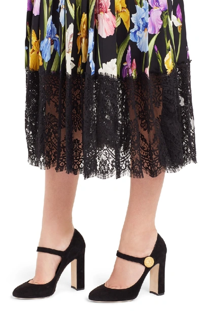 Shop Dolce & Gabbana Iris Print Silk Blend Skirt In Black