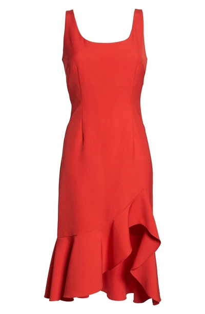 Shop Nsr Cristi Ruffle Hem Midi Dress In Red