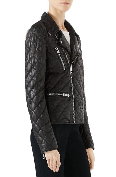 Shop Gucci Logo Quilted Leather Biker Jacket In Black