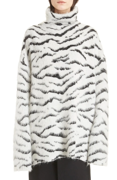 Shop Givenchy Zebra Stripe Mohair Blend Turtleneck Sweater In White