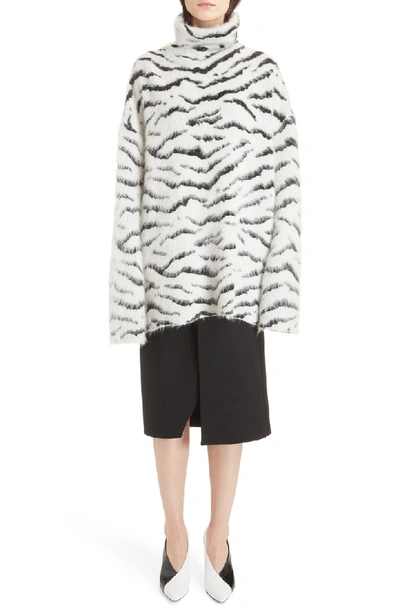 Shop Givenchy Zebra Stripe Mohair Blend Turtleneck Sweater In White