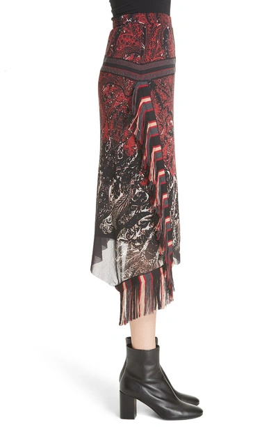 Shop Fuzzi Mixed Paisley Fringe Skirt In Rosso