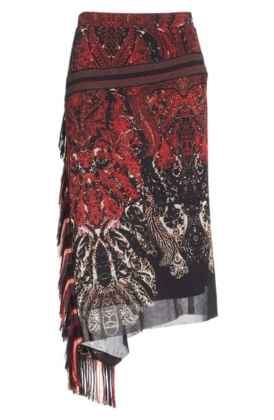 Shop Fuzzi Mixed Paisley Fringe Skirt In Rosso