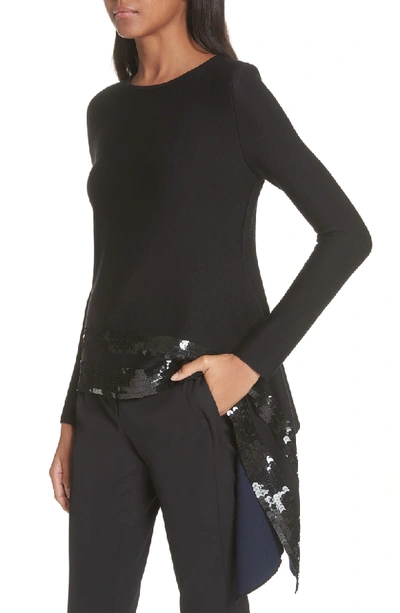 Shop Oscar De La Renta Sequin Drape Sweater In Black/ Black
