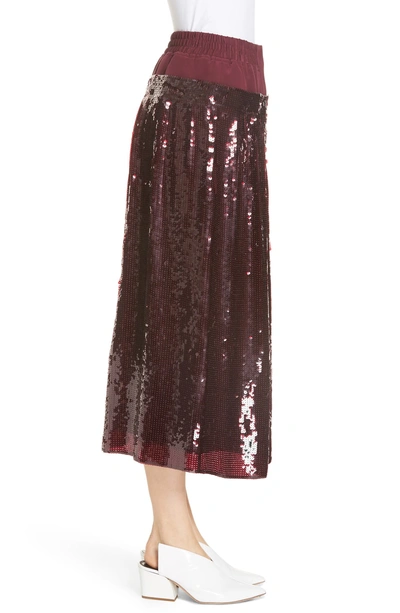 Shop Tibi Sequin Layer Silk Midi Skirt In Burgundy