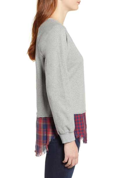 Shop Billy T Mixed Media Sweatshirt In Heather Grey/ Red Mix Plaid