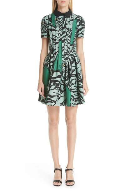Shop Valentino Tiger Re-edition Fit & Flare Dress In Green/powder Green