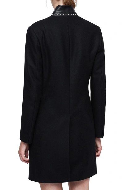 Shop Allsaints Leni Stud Trim Leather Collar Coat In Black