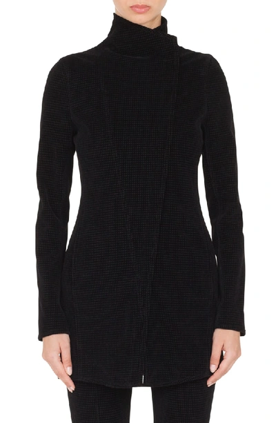 Shop Akris Punto Velvet Houndstooth Biker Jacket In Black