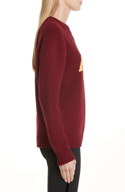 Shop Moncler Wool Blend Intarsia Sweater In Burgundy