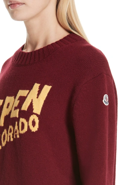 Shop Moncler Wool Blend Intarsia Sweater In Burgundy