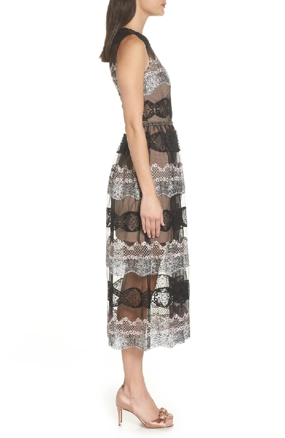 Bronx And Banco Caprese Lace & Mesh Cocktail Dress In Multicolor