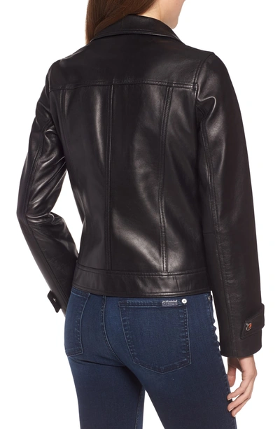 Shop Tahari Esther Leather Trucker Jacket In Black