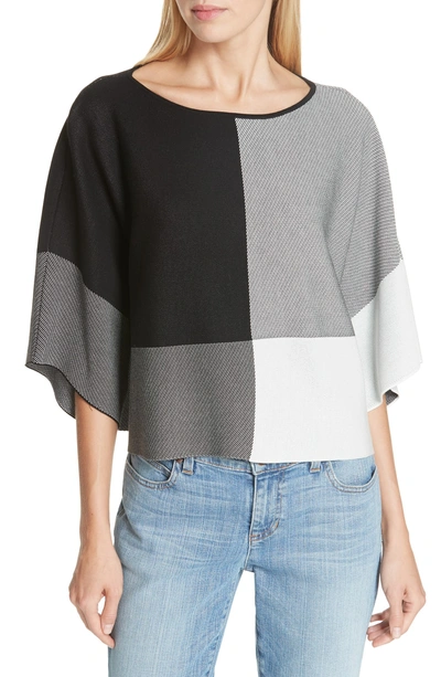 Shop Eileen Fisher Colorblock Tencel Lyocell Sweater In Black/ Soft White