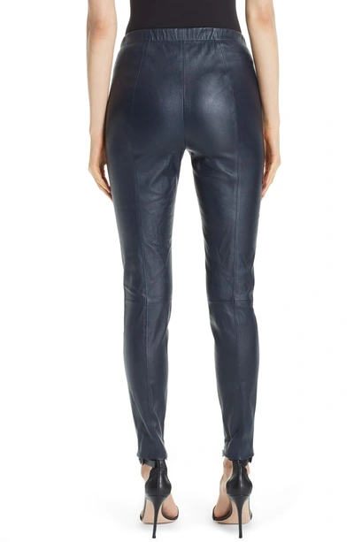 Shop St. John Stretch Nappa Leather Crop Leggings In Navy