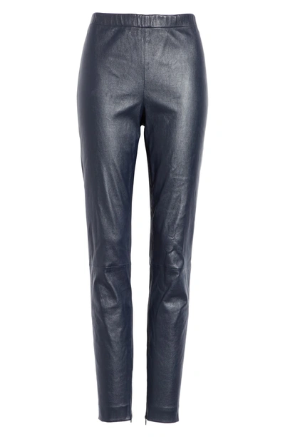 Shop St. John Stretch Nappa Leather Crop Leggings In Navy