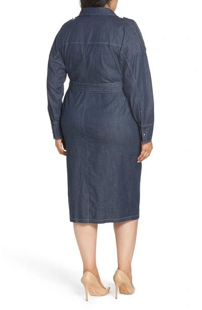 Shop Ashley Graham X Marina Rinaldi Decuria Denim Shirtdress In Navy Blue 2