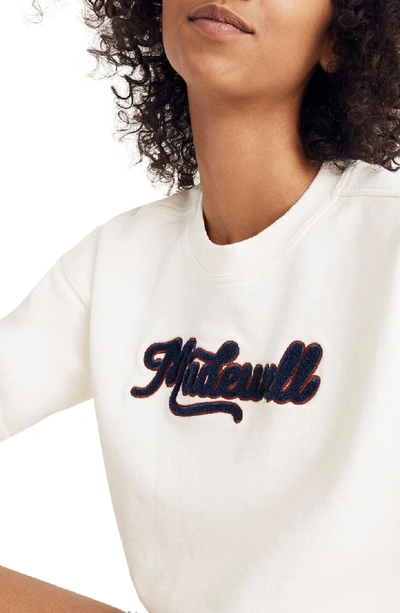 Shop Madewell Embroidered Varsity Sweatshirt In Bright Ivory