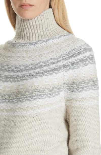 Shop Vince Fair Isle Wool & Cashmere Crop Turtleneck Sweater In Oatmeal