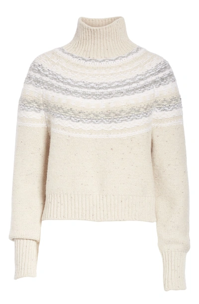 Shop Vince Fair Isle Wool & Cashmere Crop Turtleneck Sweater In Oatmeal