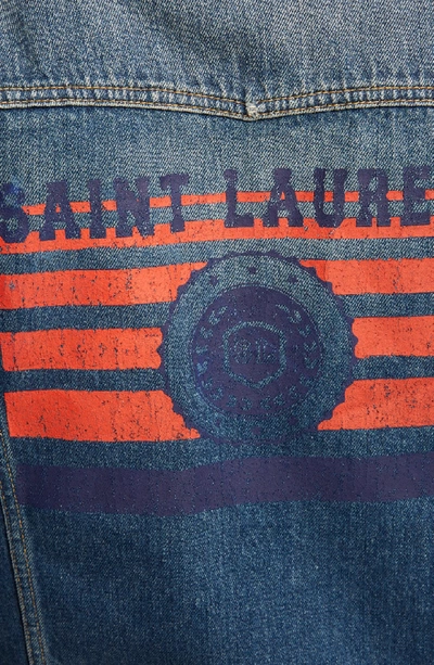 Shop Saint Laurent University Logo Denim Jacket In Deep Vintage Blue