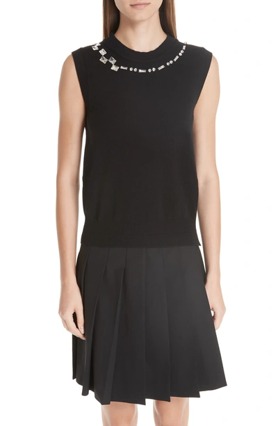 Shop Marc Jacobs Crystal Neck Wool & Cashmere Sweater In Black