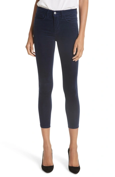 Shop L Agence Margot Velvet Crop Skinny Jeans In Navy