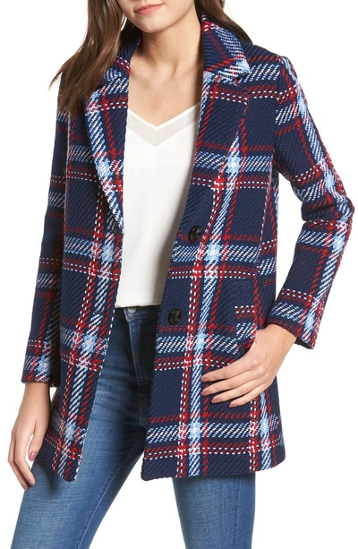 Shop English Factory Single Breasted Plaid Coat In Checkered (blue Red Multi)