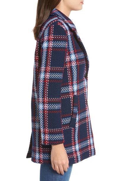 Shop English Factory Single Breasted Plaid Coat In Checkered (blue Red Multi)