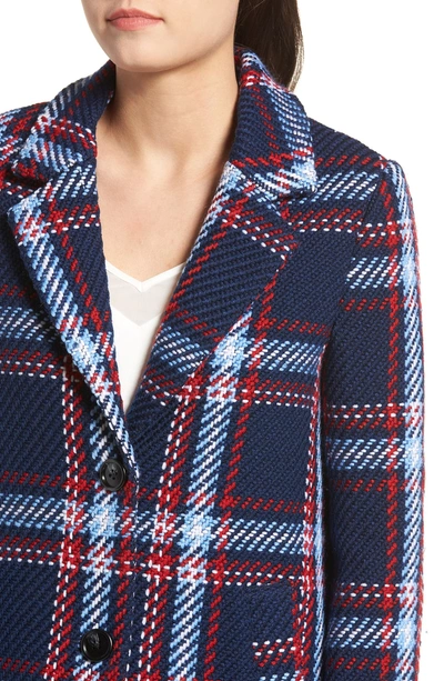 Shop English Factory Single Breasted Plaid Coat In Checkered (blue Red Multi)