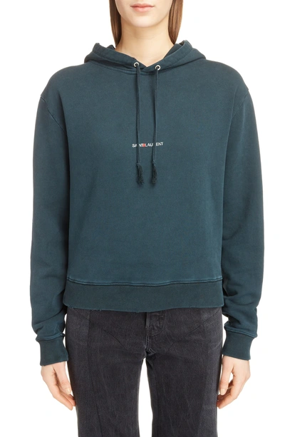 Shop Saint Laurent Logo Hoodie In White/ Green