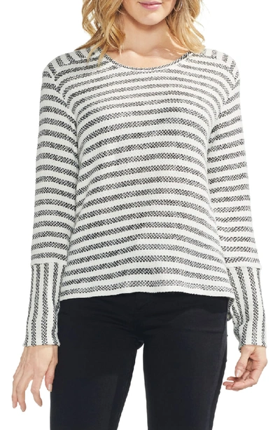 Shop Vince Camuto Mixed Media Pique Bar Stripe Sweater In Rich Black