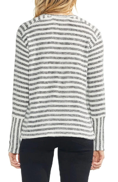 Shop Vince Camuto Mixed Media Pique Bar Stripe Sweater In Rich Black