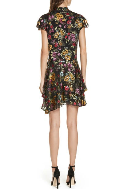 Shop Alice And Olivia Moore Floral Tie Neck Minidress In Western Floral Black