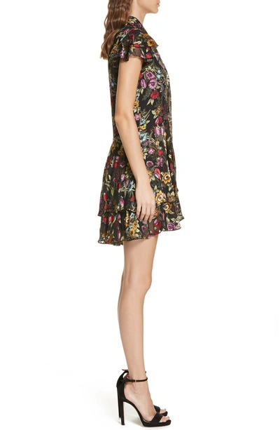 Shop Alice And Olivia Moore Floral Tie Neck Minidress In Western Floral Black