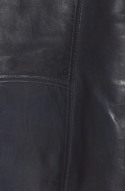 Shop Lamarque Asymmetrical Zip Leather Biker Jacket In Navy