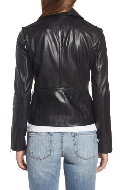 Shop Lamarque Asymmetrical Zip Leather Biker Jacket In Black