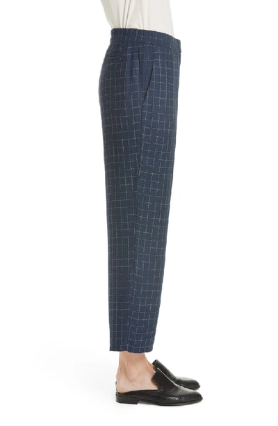 Shop Eileen Fisher Check Straight Leg Silk Ankle Pants In Midnight