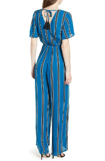 Shop Band Of Gypsies Knot Front Stripe Jumpsuit In Blue/ Black