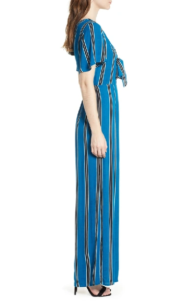 Shop Band Of Gypsies Knot Front Stripe Jumpsuit In Blue/ Black