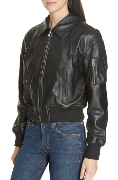 Shop Derek Lam 10 Crosby Cropped Leather Flight Jacket With Genuine Shearling Removable Trim In Black
