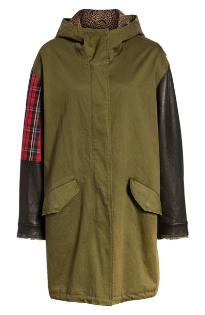 Shop Current Elliott The Harper Leather Detail Hooded Parka In Capulet Olive