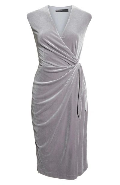Shop Maggy London Velvet Faux Wrap Dress In Silver