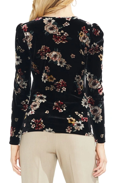 Shop Vince Camuto Floral Story Puff Sleeve Stretch Velvet Top In Rich Black