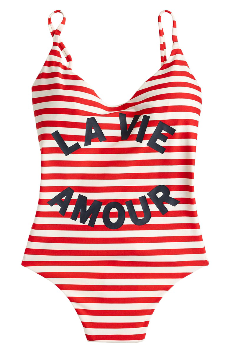 J Crew La Vie Amour Stripe One Piece Swimsuit In Vivid Flame Ivory Modesens