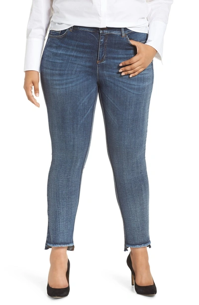Shop Ashley Graham X Marina Rinaldi I Idruro High Rise Slim Leg Raw Hem Jeans In Sky Blue 2