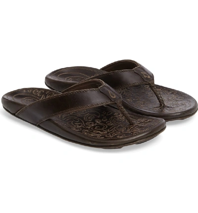 Shop Olukai Waimea Flip Flop In Basalt/ Basalt Leather