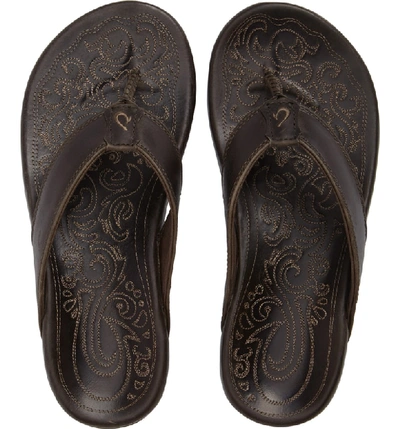 Shop Olukai Waimea Flip Flop In Basalt/ Basalt Leather