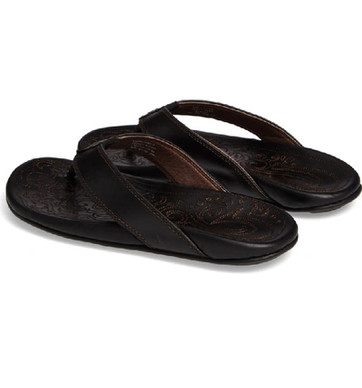 Shop Olukai Waimea Flip Flop In Black/ Black Leather