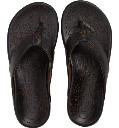 Shop Olukai Waimea Flip Flop In Black/ Black Leather